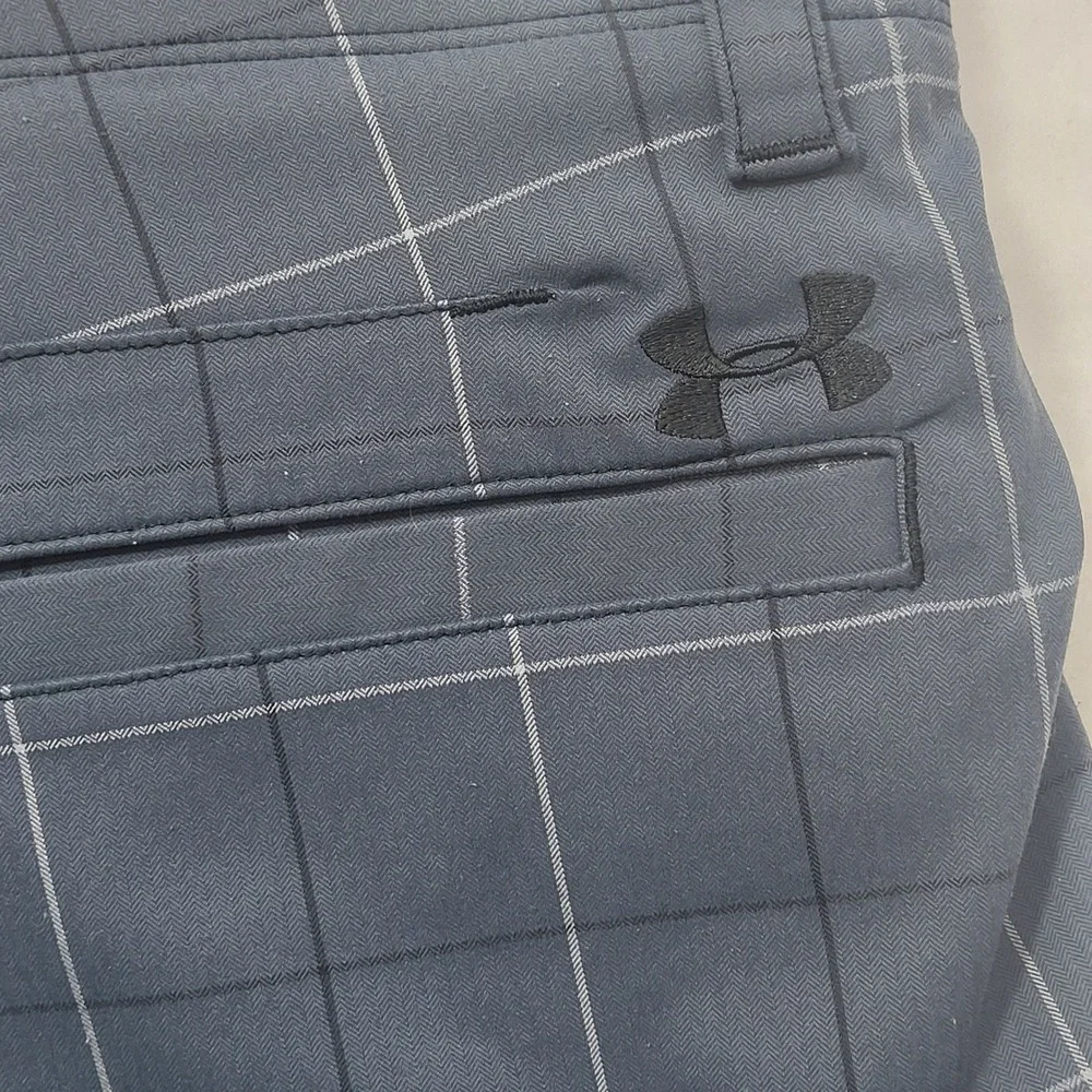 Under Armour Mens Navy Blue Windowpane Check‎ Herringbone Golf Shorts 32